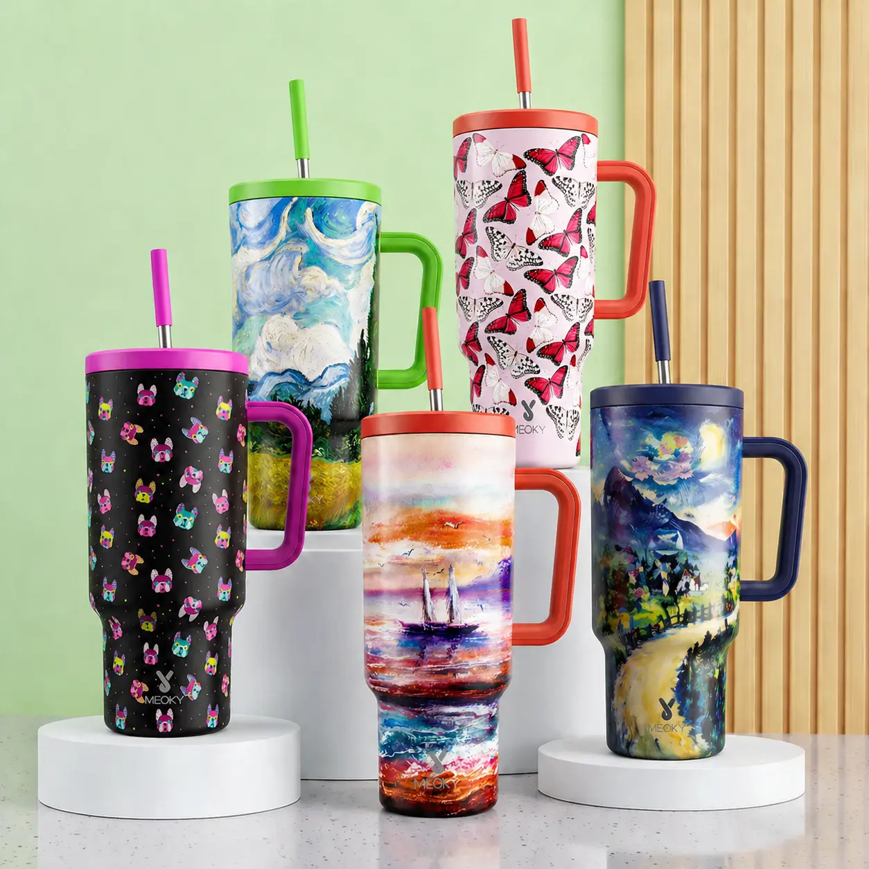 MEOKY Stainless Steel Insulated Thermal Cup - 40oz (1000ml) Travel Flask Tumbler for Adults, Anti-Scalding, Leak-Proof Lid, Straw, Handle, Casual Coffee Mug, 34H Cold/10H Hot (500-1000ml Option,13-24H Extended)#backtoschool#backtoschoolseason