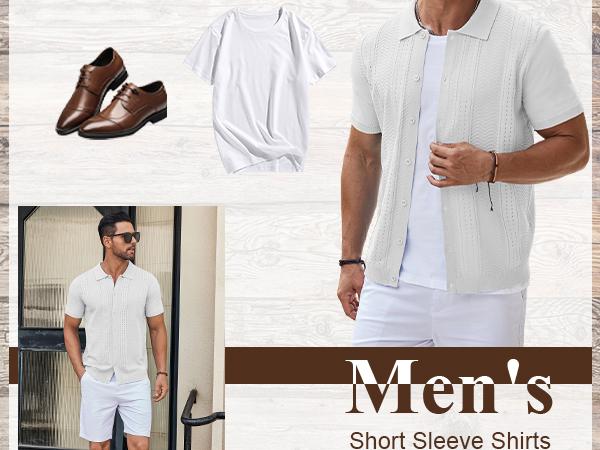 COOFANDY Mens Knit Button Down Shirt Short Sleeve Summer Casual Shirts Vintage Beach Vacation Shirts