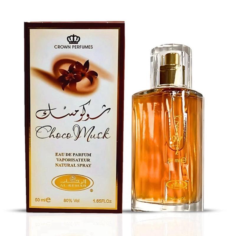 Al-Rehab Choco Musk Eau de Parfum Spray for Women 1.65 oz/50 ml Aromatic Fragrance with White Musk Milk Chocolate Vanilla Cinnamon Rose Sandalwood Myrrh Amber Spicy Notes