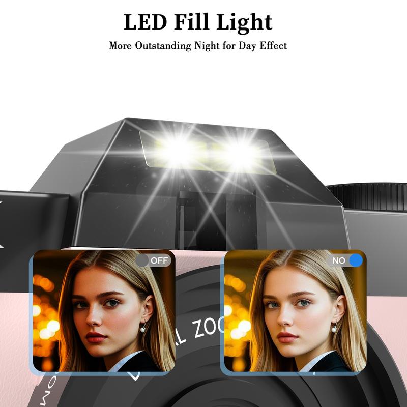 4K 56MP Vlogging Camera with 180° Flip Screen, Compact Camera with 16x Digital Zoom, 32GB TF Card, Summer gift(Black)