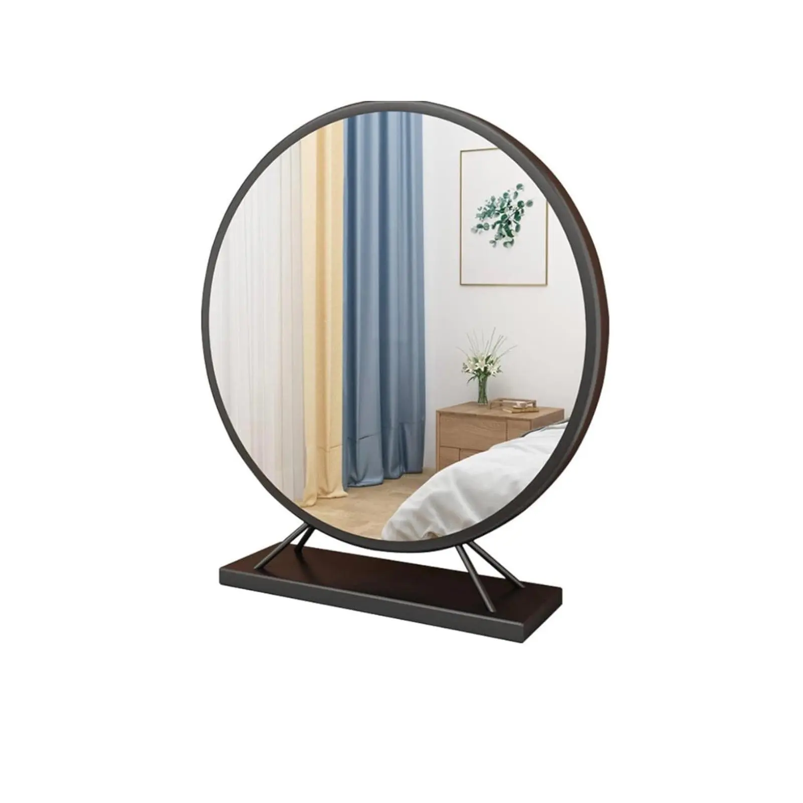 Large Black Round Tabletop Mirror – 15" Metal Frame Vanity/Bathroom Makeup Mirror