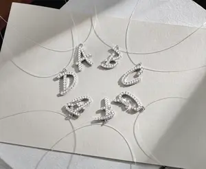 【#562 Letter Necklace】 New Invisible Chain Letter Pendant Necklace  vvs Synthetic Moissanite Necklace in 925 Sterling Silver SpringStatements
