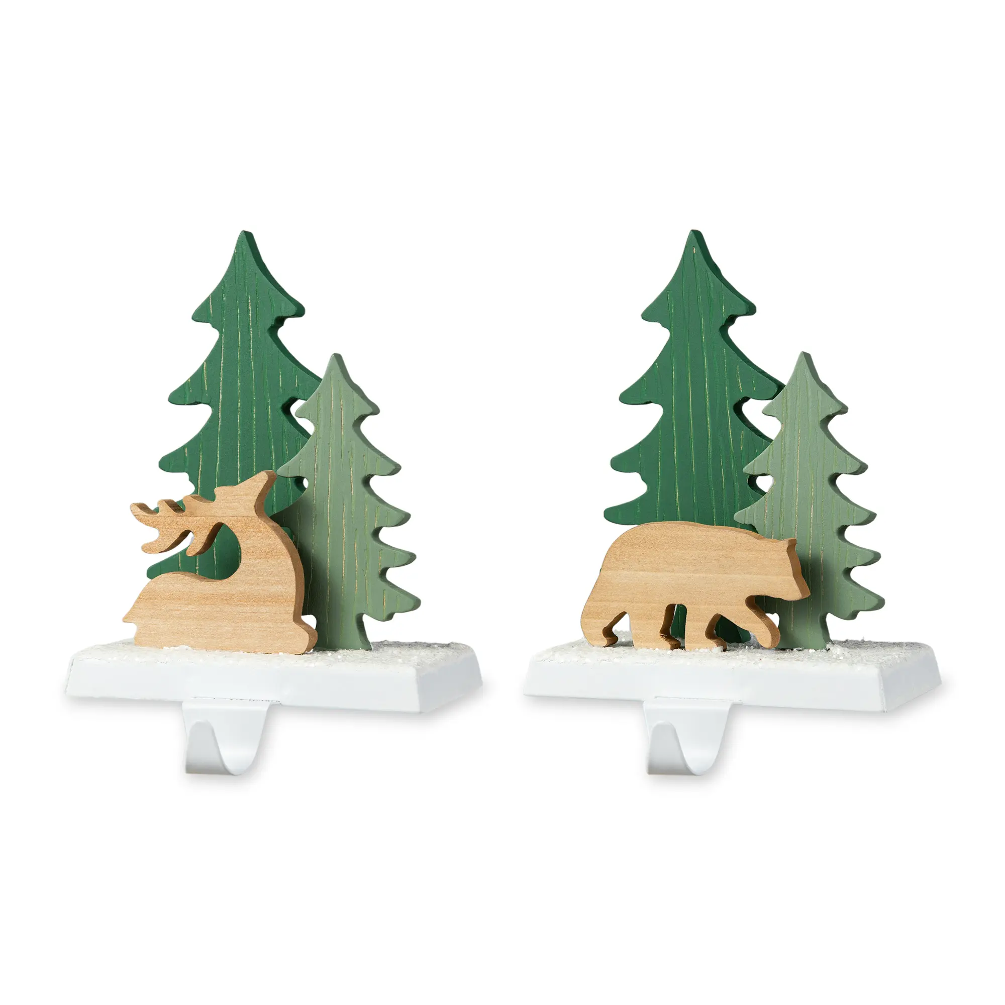 Glitzhome Set of 2 Modern MDF Standing Christmas Animal Stocking Holders - Reindeer & Bear Designs, Festive Home Tree Decor