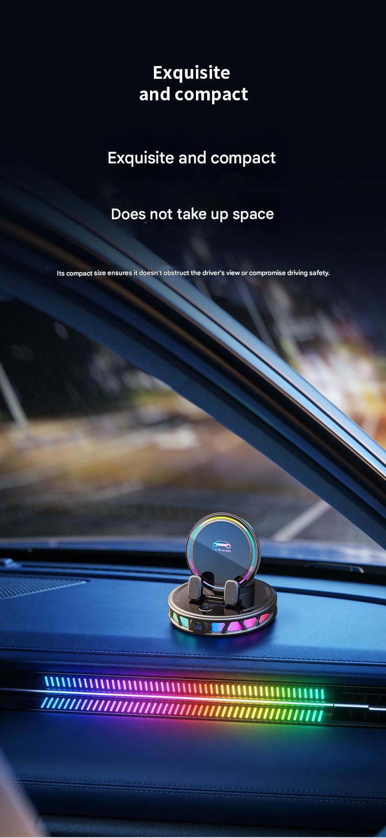 Electric Magnetic Wireless Charging Car Phone Mount with RGB Ambient Light – Ultra Stable Vacuum Suction