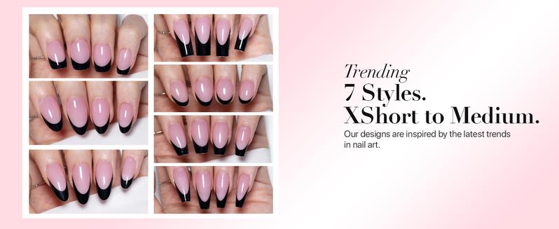 SXC Cosmetics X-Pro Tips French Tip Press On Nails - French Black Edition Starter Kit