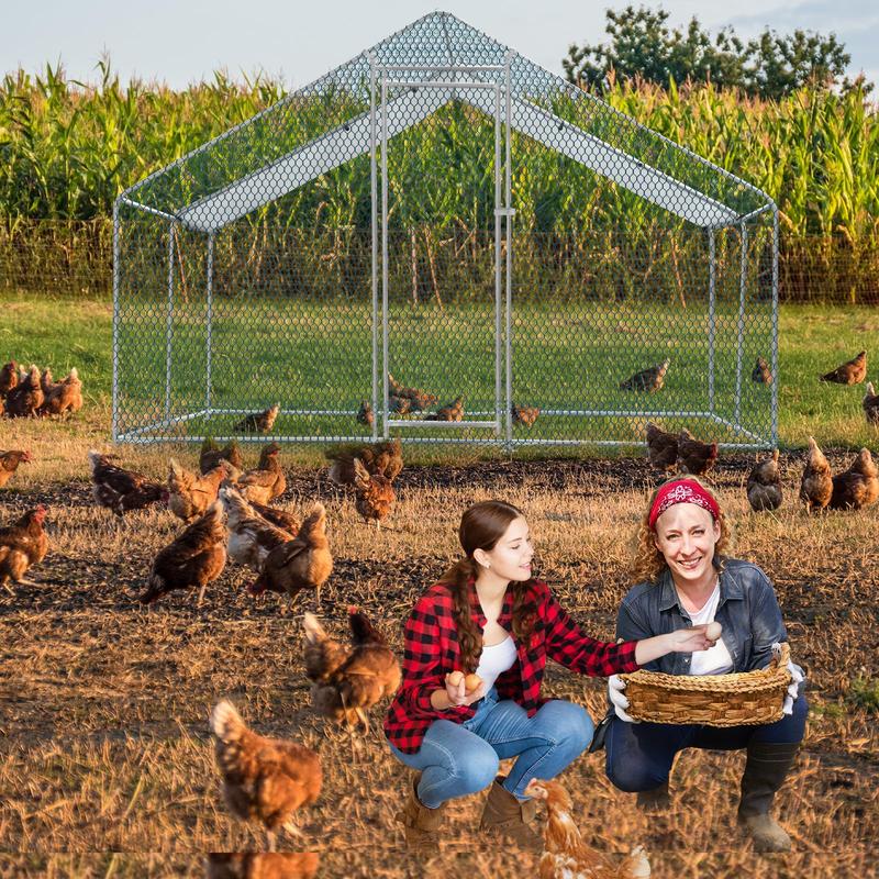 Large Metal Chicken Coop, Walk-in Poultry Cage Chicken Hen Run House with Waterproof Cover, Rabbits Cats Dogs Farm Pen for Outdoor Backyard Farm