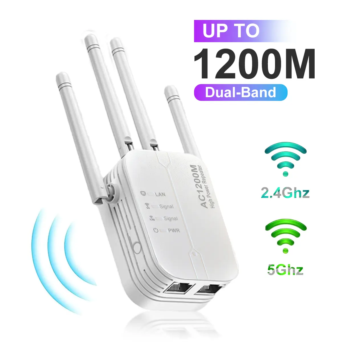 1200Mbps Dual Band WiFi Range Extender, 2.4GHz & 5.8GHz Wireless Signal Range Expander with Dual Ethernet Ports, Supports Up To 32 Devices, Covers 10,000 sq.ft, Suitable For Home Office, Practical Electronic Gift
