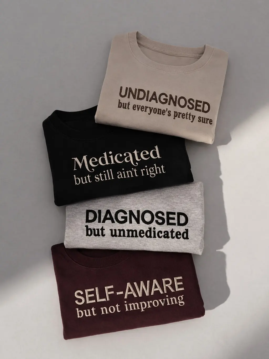 Bestie Embroidered Sweatshirts Set, Embroidered Undiagnosed & Medicated Quote Sweatshirt, Funny Matching Best Friends T-shirt, Adult Humor Shirt, Sarcastic, Funny Sarcasm Sweatshirt, Christmas gift