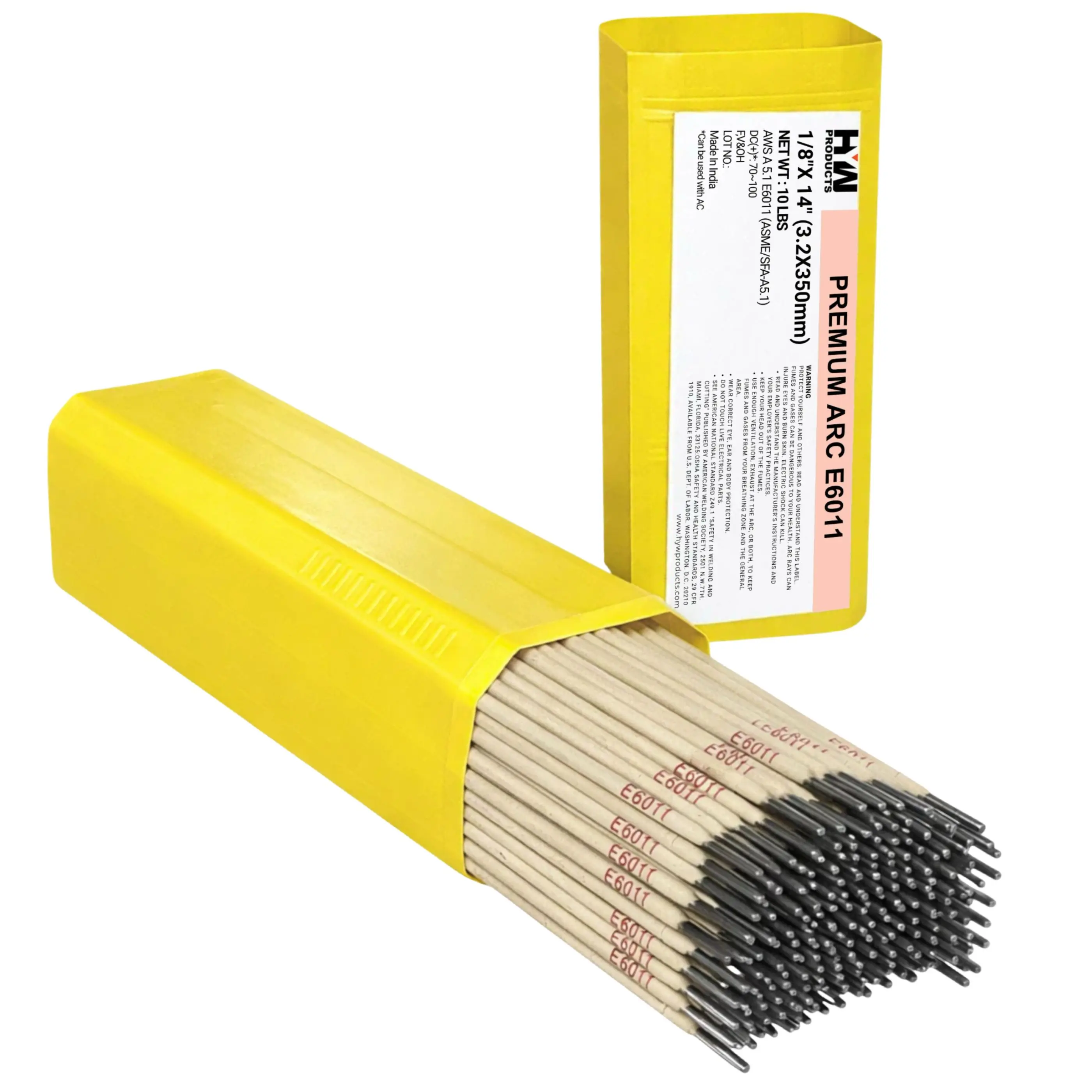 E6011 Series Stick Type Welding Rods - 1/8in, 14in, High Cellulose, Slag Removable, 10-lb Box, 6PK Premium Arc Stick Electrodes