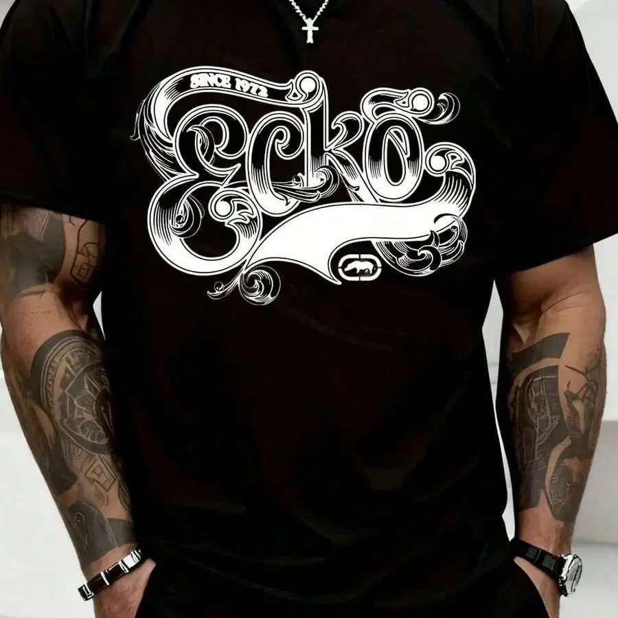 Ecko Unltd Menswear Short-Sleeve Round Neck Graphic T-Shirt - 1972 Black Streetwear Hip Hop Casual Everyday Top, Shortsleeve, Graphic T Shirts