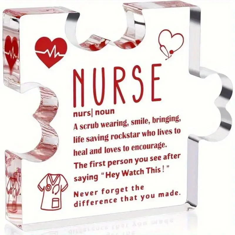 Nurse Themed Puzzle Shape Acrylic Plaque, Creative Clear Acrylic Ornament, Desktop Decorative Ornament for Home Office, Gift for Nurse Doctor, Acrylic Plaque Sign