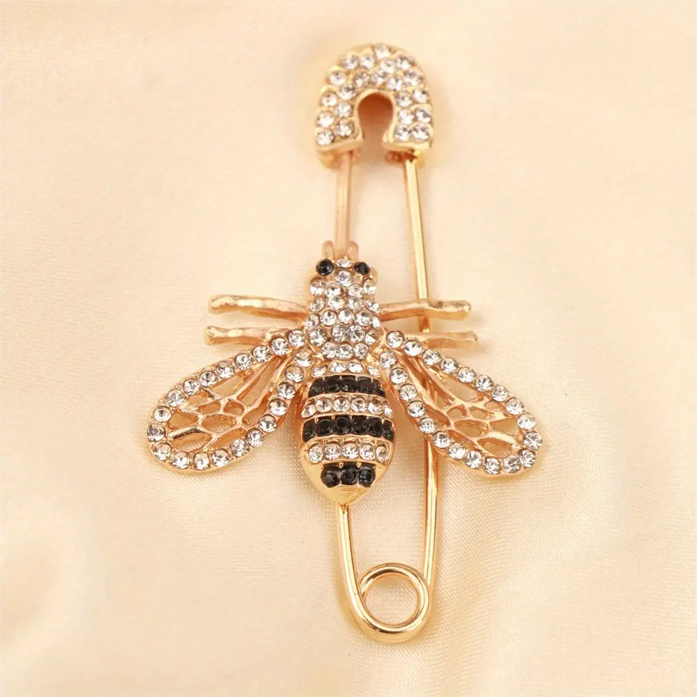 Elegant Bee Brooch Pin, Gold-Tone Alloy Lapel Pin with Rhinestone Accents for Men and Women, Suit or Coat Jewelry, Alloy Brooch Pin