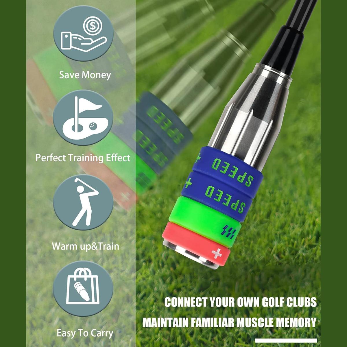 Golf Swing Speed Trainer Adjustable Training Equipment with Three Weight Configuration Options, Compatible with All Major Golf Clubs