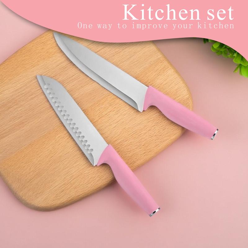 XBJ Premium 15-Piece Stainless Steel Kitchen Knife Set (with Built-in Sharpener): Including Chef's Knife, Japanese-Style Knife, Meat Cleaver, Bread Knife, Steak Knives and Scissors. The plastic handles are washable, making it an ideal gift choice. Block