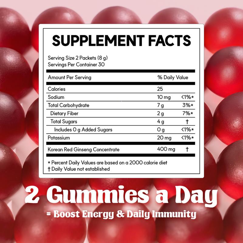 dr.blet Red Ginseng Gummies, 60 packets, Strawberry Flavor, Daily Energy, Immunity & Focus Support, Vitality & Alertness, Natural Wellness Support, Caffeine-Free, Easy Chew, Non-GMO, Gluten-Free, Vegan