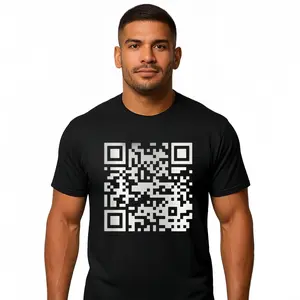 Funny FU QR Code T-Shirt Black Cotton Crew Neck Short Sleeve Casual Graphic Tee for Men Comfortable Versatile Everyday Wear Soft Stylish Streetwear Top