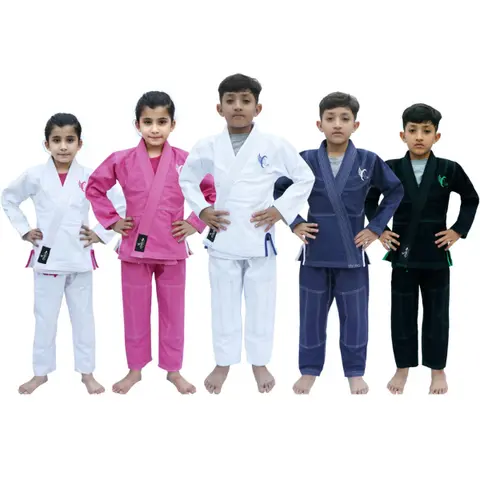 Children's Chocho BJJ Suit - Pre-Shrunk Cotton Pearl Weave Brazilian Jiu Jitsu Uniform, Double Twisted High Quality Yarn Blend, Adjustable Reinforced MMA Grappling Kimono, Contrast Panels, Free Belt Included, Junior Sizes for Durability, Strength, Styling