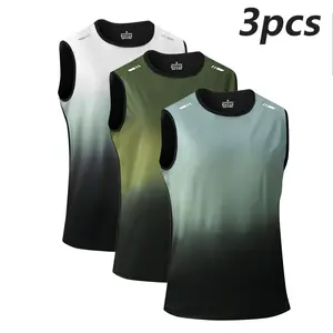 Pack of 3 crewneck casual sports tank tops/T-shirts, available in multiple colors; suitable for summer gym workouts and running; gradient-color casual sleeveless tank top