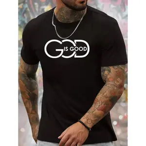 100% Cotton Golf Gift T-Shirt For Men and Women Everyday Comfort] Men's "God Is Good" Print T-Shirt, 100% Cotton Crew Neck Short Sleeve Tee, Casual Knit Fabric Alphabet Pattern Top for All Seasons