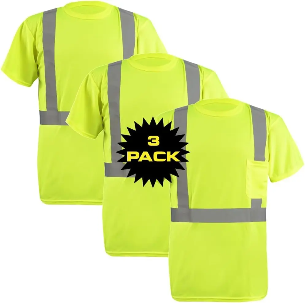 3 Pack High Visibility Short Sleeve Shirt  with Reflective Strips for Enhanced Safety