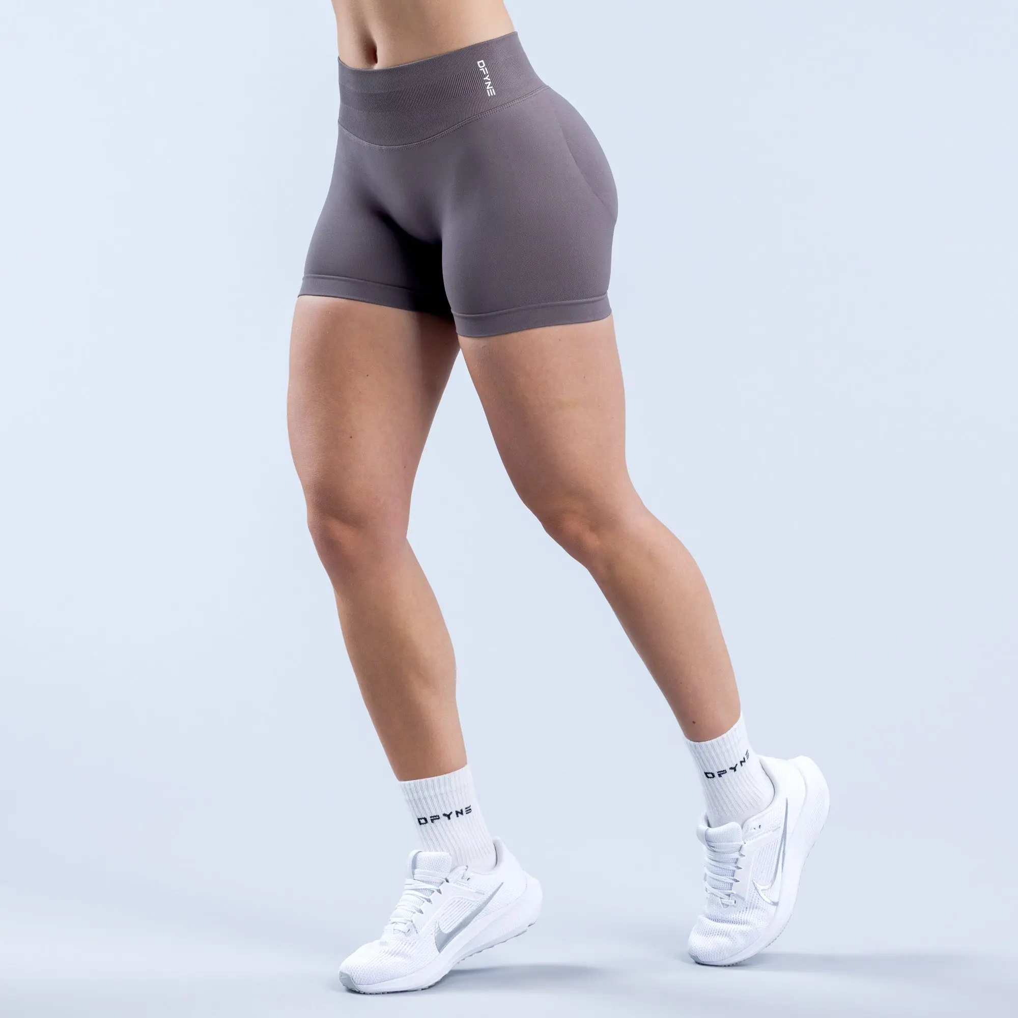 Dfyne Impact Activewear Shorts - 4.5" Stretch Nylon, Subtle Glute Contour, Low Ribbed Band, Gym Athletic Shorts