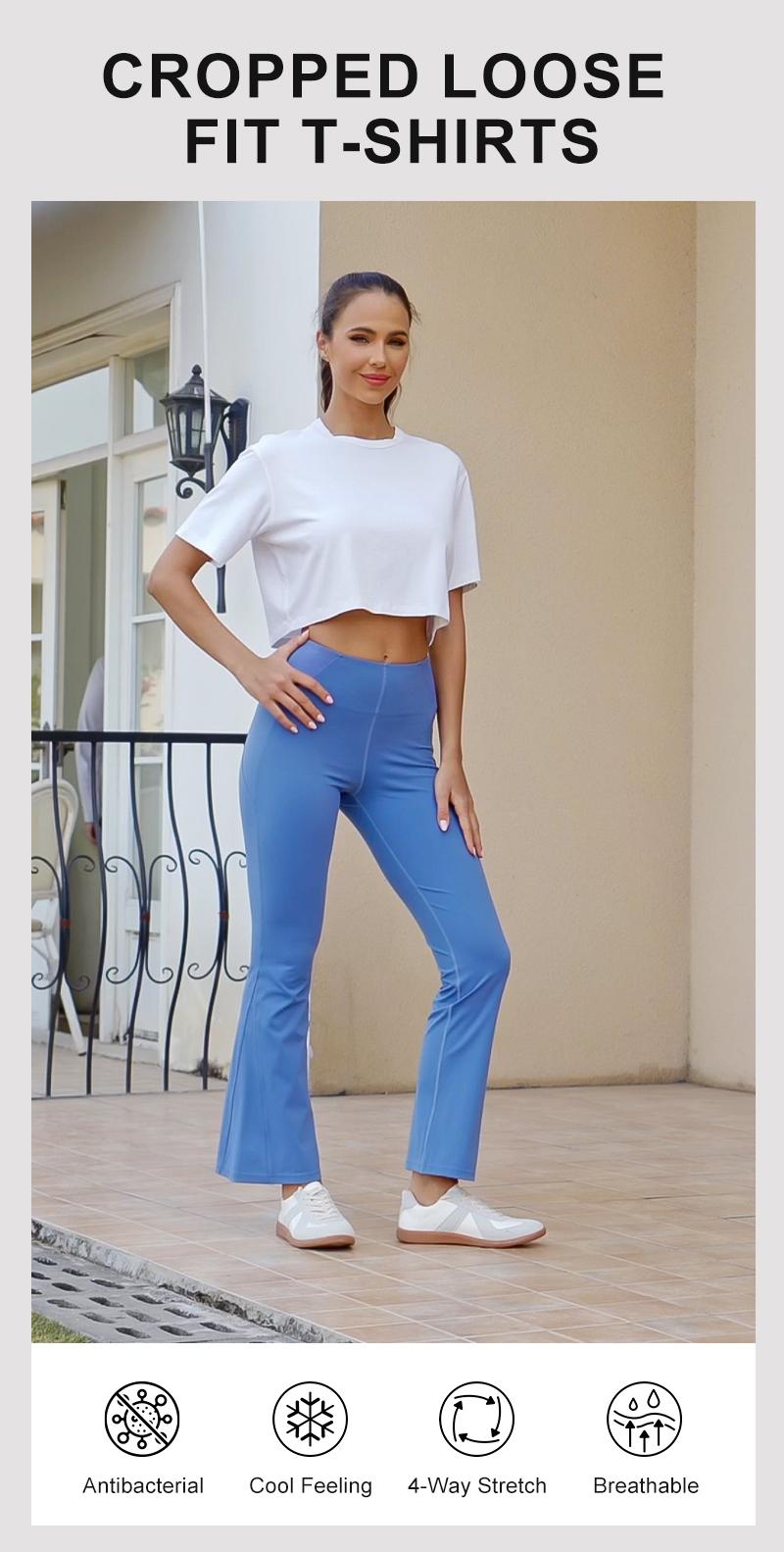 Pioneer Camp Bamboo Viscose Workout Crop Tops for Women Short Sleeve Loose T-Shirts Cropped Athletic Gym Running Yoga Tee