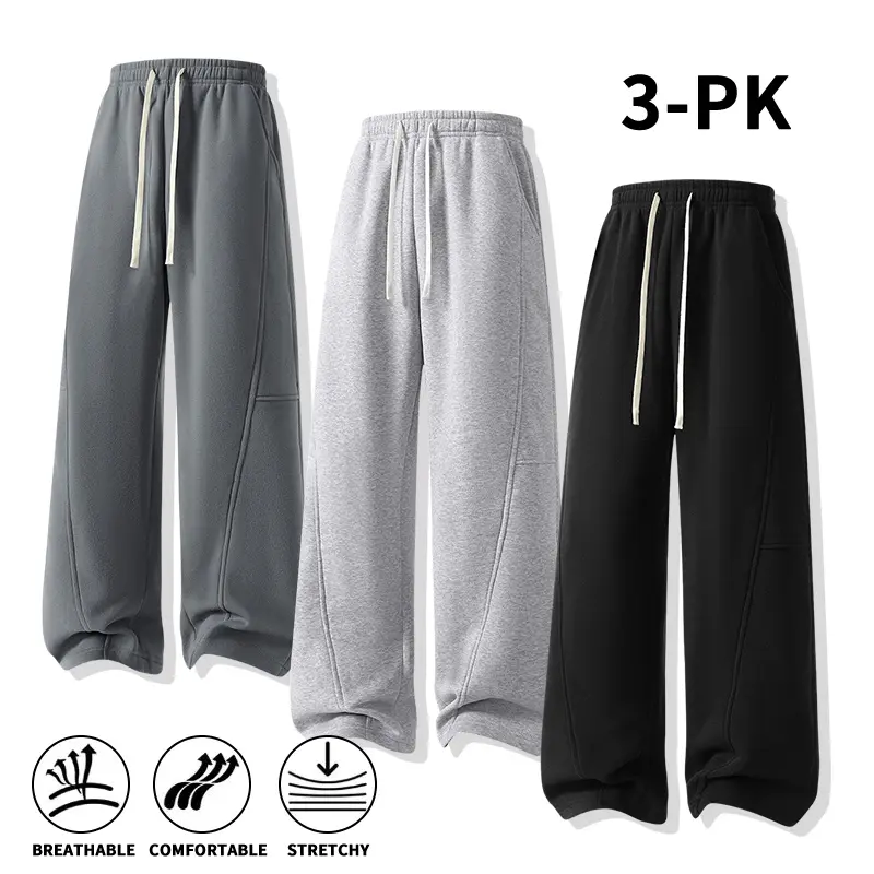 3-Pack Fall & Winter Styles Ultra-Soft Wide-Leg Sweatpants | Breathable athletic pants for basketball, running, and gym (optional 3-pack and 1-pack)