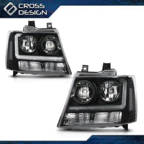 CROSSDESIGN Durable Round LED Front Headlights Assembly Pair Set (Left Driver & Right Passenger Side) - Factory Direct Long-Lasting Car Lighting Kit for 07-14 Chevy Tahoe Suburban, 07-13 Chevy Avalanche 1500 Truck