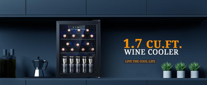 Antarctic Star Beverage Refrigerator Cooler-68 Can 16 Bottle Mini Fridge for Soda Beer Wine Champagne,Glass Door, Knob Control,Drink Dispenser, for Home and Bar,1.7Cu.Ft,Black wine  cooler