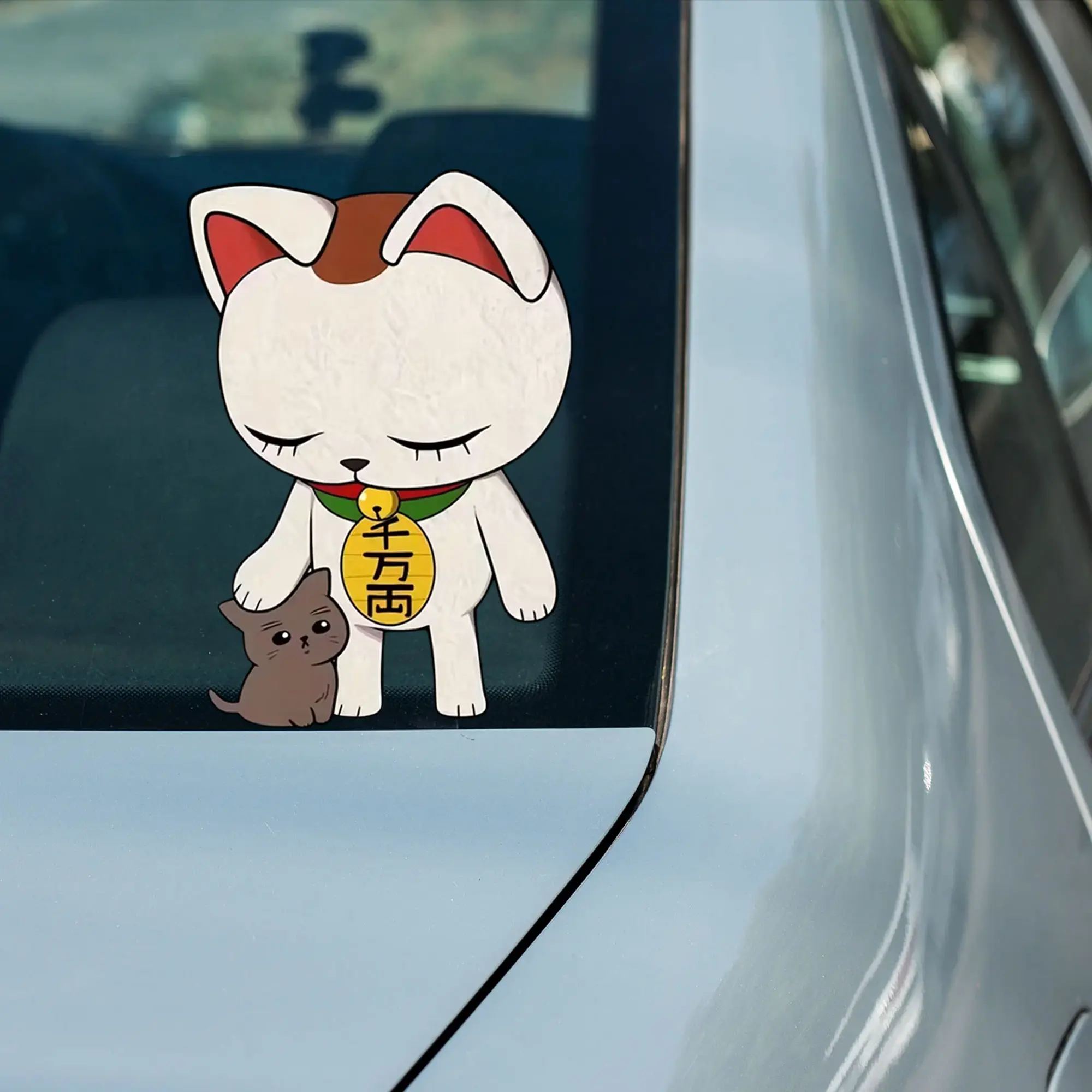 Cute Lucky Cat Vinyl Sticker, Maneki Neko Cartoon Cat Decal, Kawaii Laptop Notebook Decor, Japanese Lucky Sticker