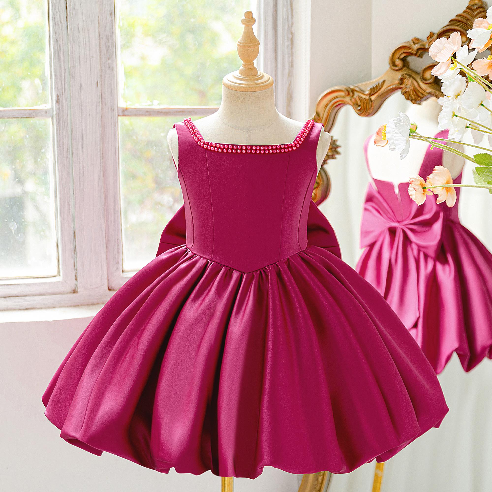 6030 Girls beautiful flower bud fashionable and popular dress Barbie pink popular dress skirt high-end elegant design pearl decoration