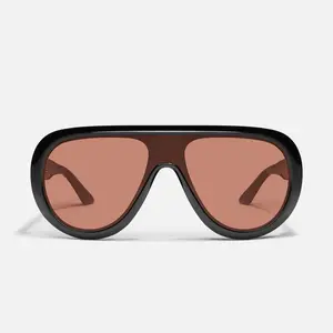 QUAY - SET LIST Tinted Lens Glasses Polarized Aviator Sunglasses Aviator Shield Shape Standard Arms Exposed Inner Core Detail