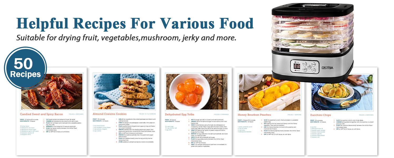 OSTBA Food Dehydrator Machine Adjustable Temperature & 72H Timer, 5-Tray Dehydrators for Food and Jerky, Fruit, Dog Treats, Herbs, Snacks, LED Display, 240W Electric Food Dryer, Recipe Book