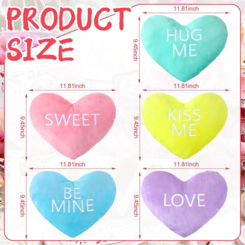 Valentines Pillows Gift 5 Pcs Heart Pillows with Love Letter Cute Plush Pillows Heart Shape Pillow Soft Throw Pillow with Romantic Atmosphere Conversation Gift for Couple Valentine's Day Party Anniversaries Dates for Home Living Sofa Bed Room Car Office
