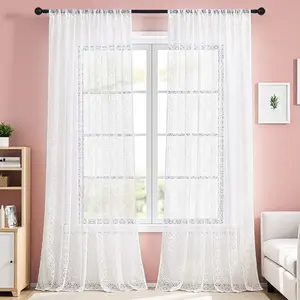 2 pieces of White Lace Floral Sheer Curtains – Boho Chic with Vintage Texture, rustic farmhouse style, also suitable for dining rooms Interior Decoration Accessories Home Textile