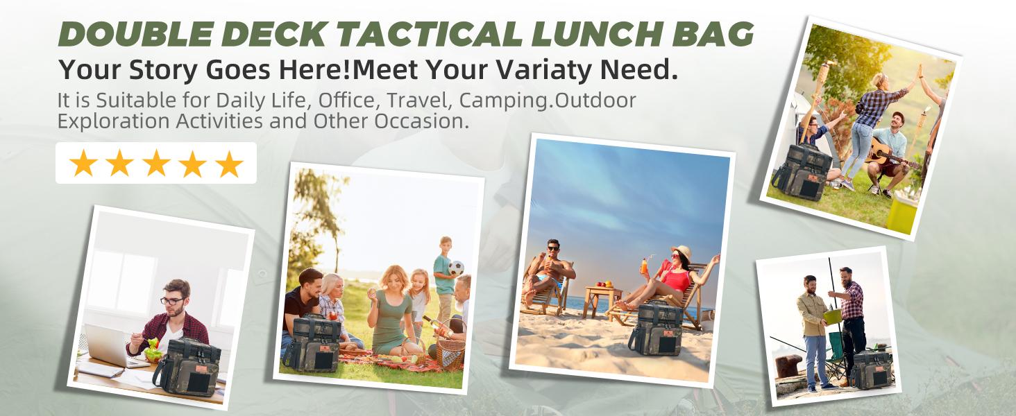 HSHRISH Expandable Large Tactical Lunch Box for Adults Durable Insulated Soft Cooler Bag with Shoulder Strap 20 Can 16 L for Work Outdoor Picnic Trips