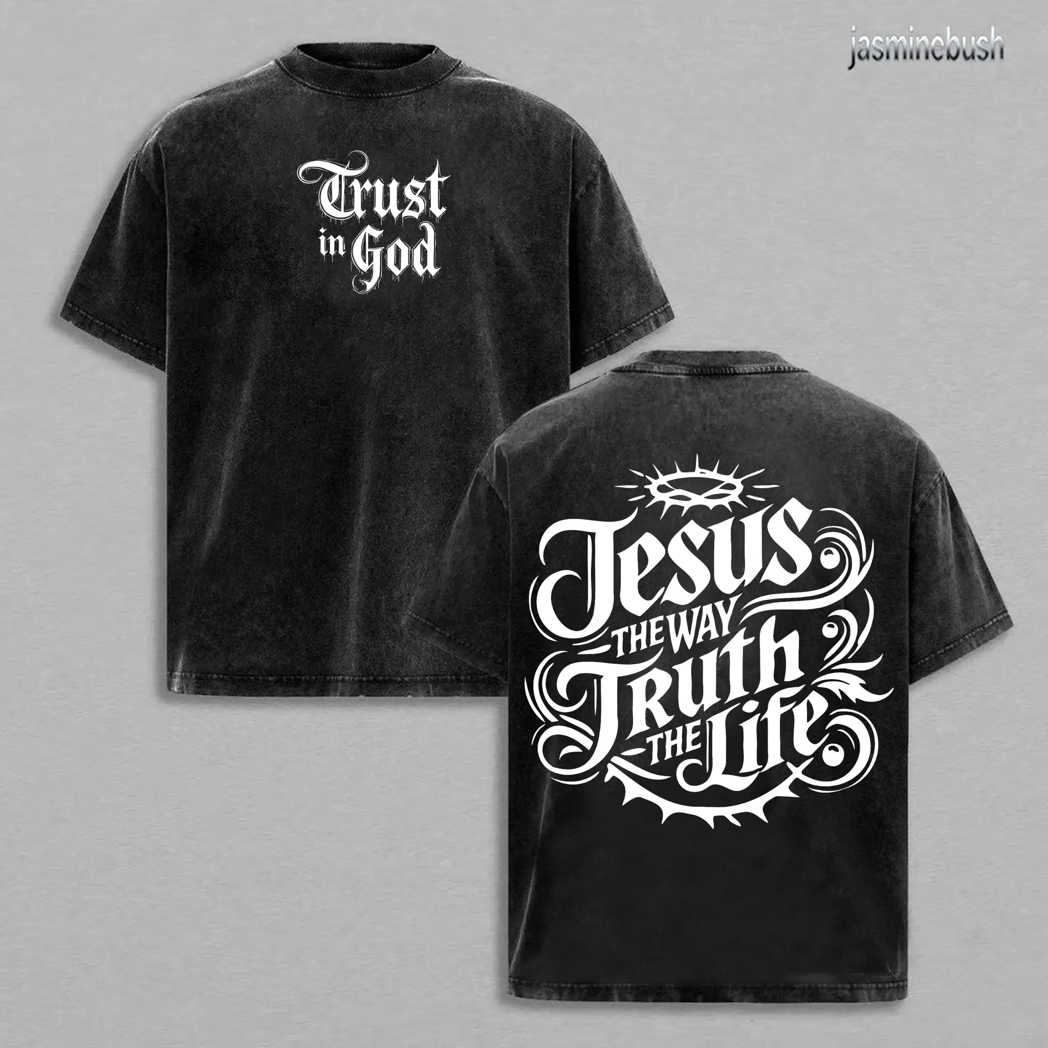 Oversized Vintage Washed Tee: Trust in God Heavy Cotton Faithcore Streetwear