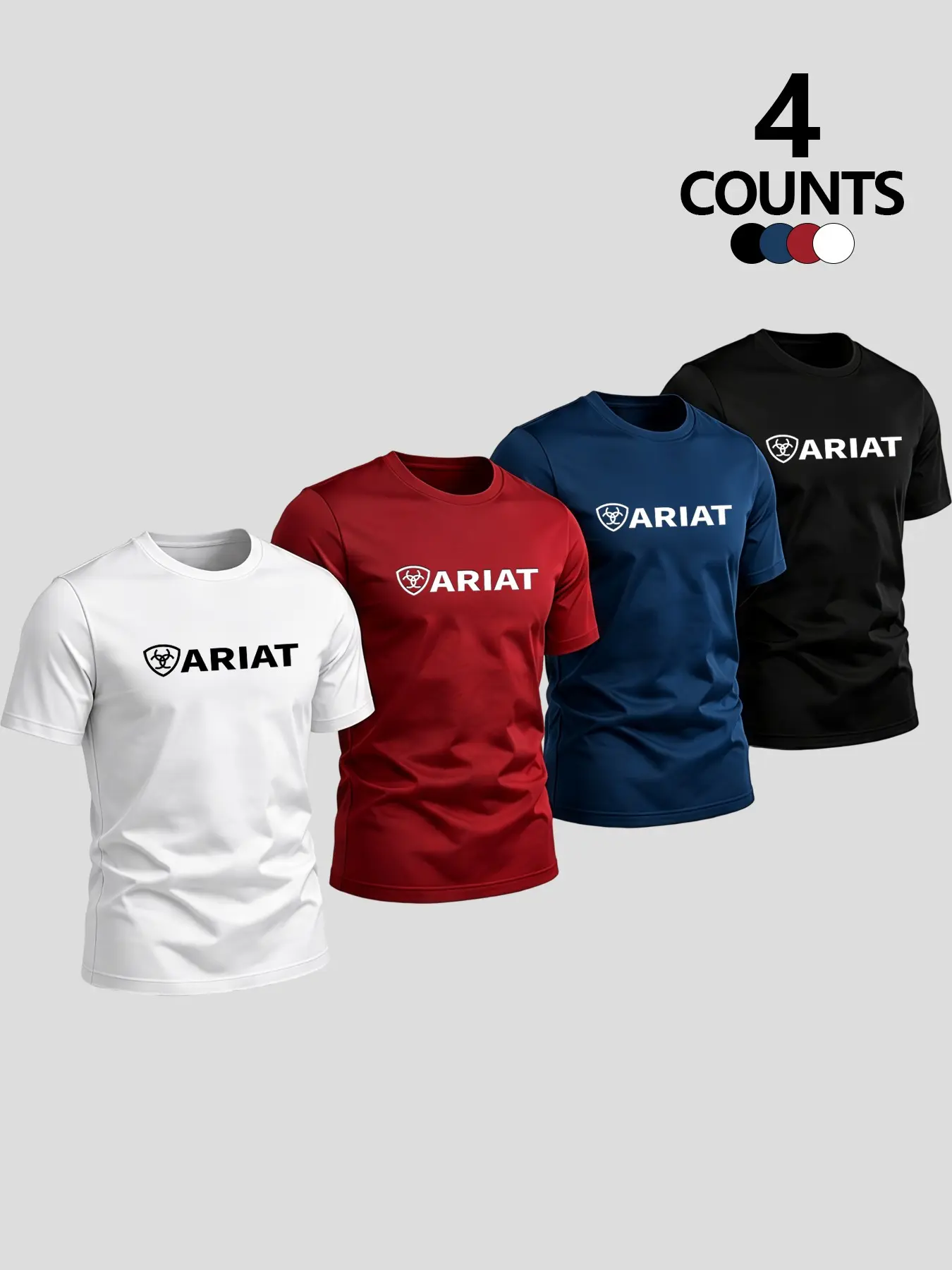 Summer Letter Print Short Sleeve Sports T-Shirt 4-Pack, Western Cowboy Style, Breathable Durable, Casual Outdoor Farm Workwear, Multicolor, Casual Sports Tops