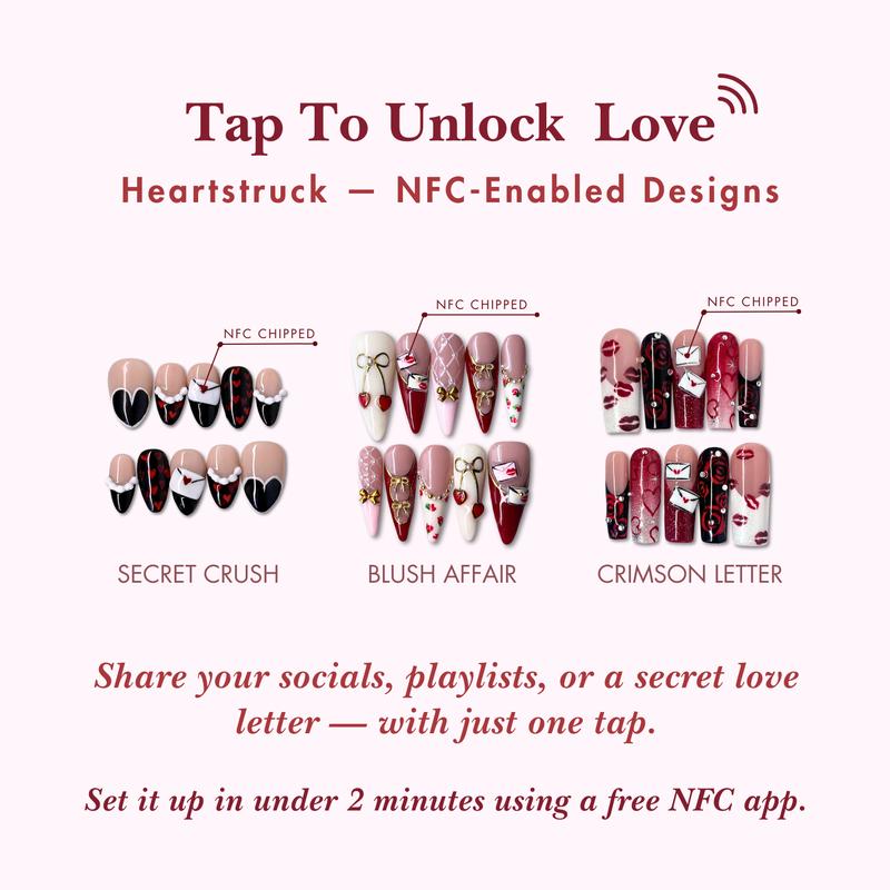 NailPhoria HEARTSTRUCK Collection - Valentine Handmade Press-On Nails | Reusable, Salon-Quality, Long-Lasting, Glossy Design
