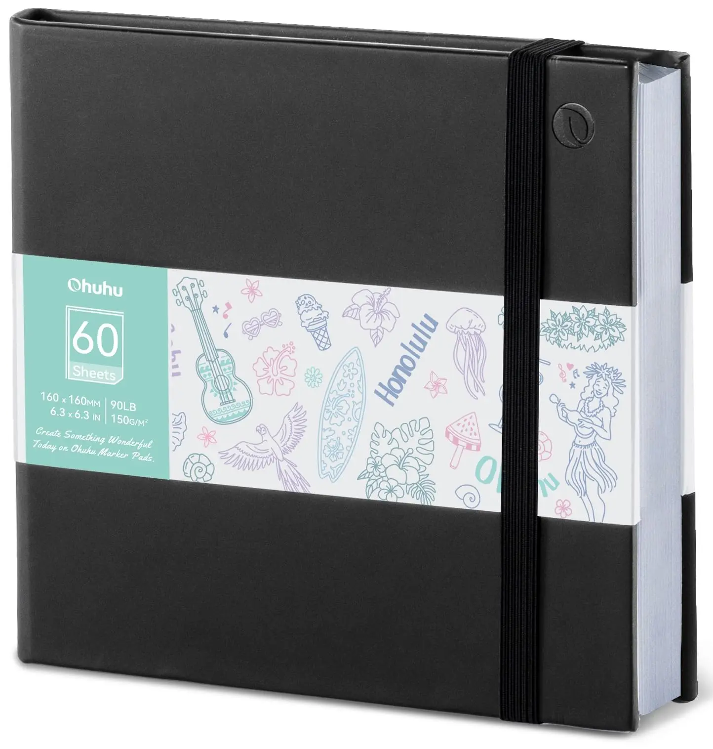 Ohuhu Marker Pads Art Sketchbook: 6.3"x6.3" Mini Sketchbook - 90 lb/150 gsm Smooth Drawing Paper - 60 Sheets/120 Pages  Bleedproof - Hardcover Sketching Book PU for Alcohol Markers - Double-Sided - Marker Pad Series of Ohuhu