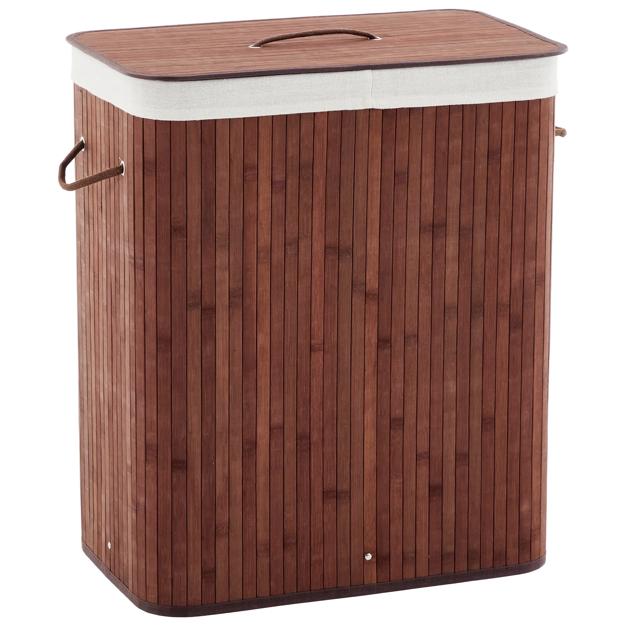 Slim Bamboo Freestanding Laundry Hamper with Lid, 27.5 Gal Fabric Laundry Basket Organizer with Removable Washable Liner, Decorative Brown & Natural Storage Bin for Bedroom Dorm