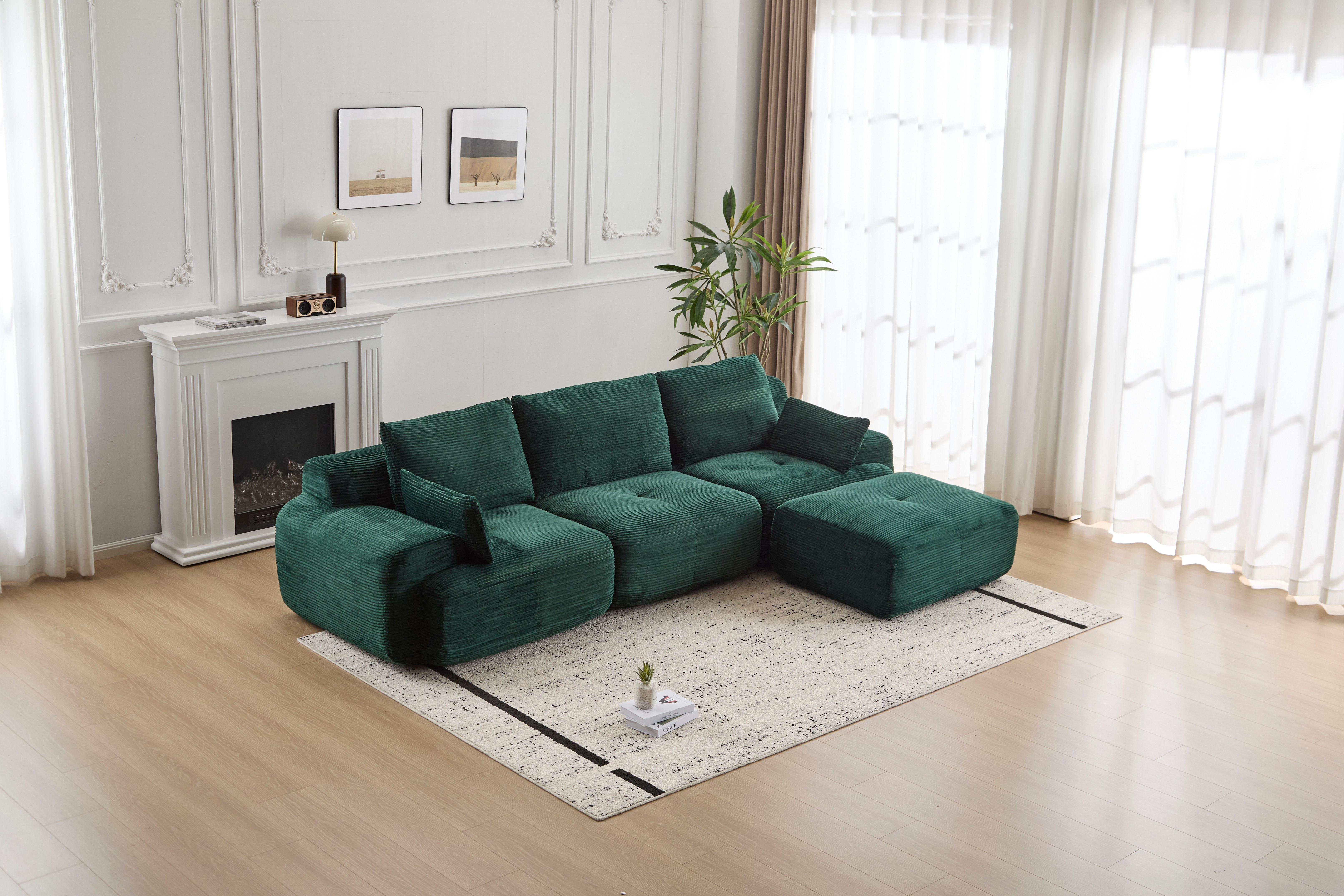 QAK 114" Cloud Modular Section Sofa Large Sectional for Living Room Pet-friendly Corduroy Fabric Extra-deep Seat High-Density Foam Individual Springs No Assembly Needed