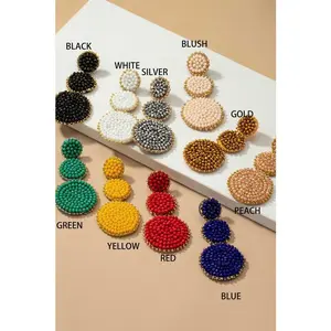 GRADUATE THREE GLASS BEAD DISKS DROP EARRINGS