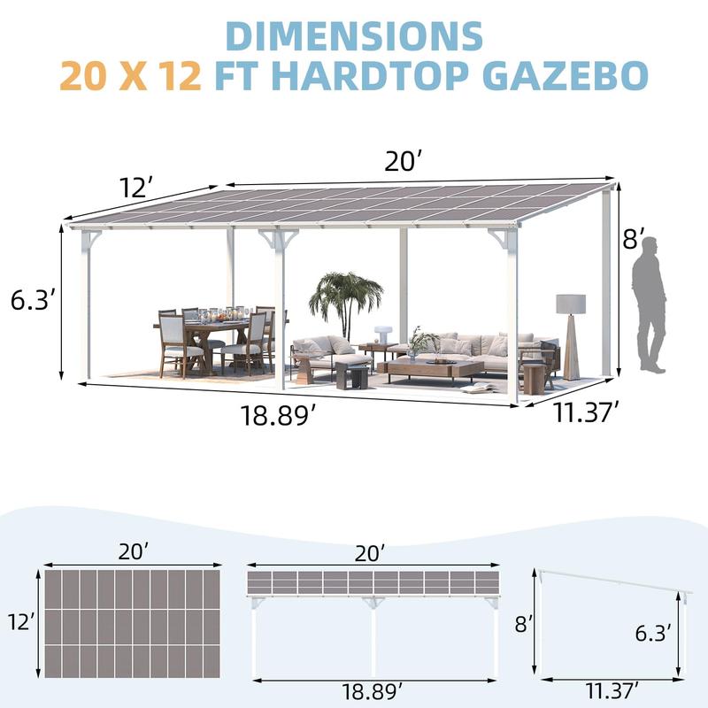 AECOJOY Pergola Gazebo,Wall Mounted Pergolas and Gazebos on Clearance, Outdoor Patio Lean to Gazebo Metal Awnings for Deck, Porch, Backyard and More