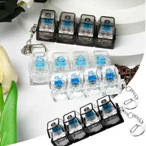 Luminous keyboard toy, pressure relief button keyboard keychain, transparent color finger release clicker (pure transparent four key+pure black transparent four key) in two sets