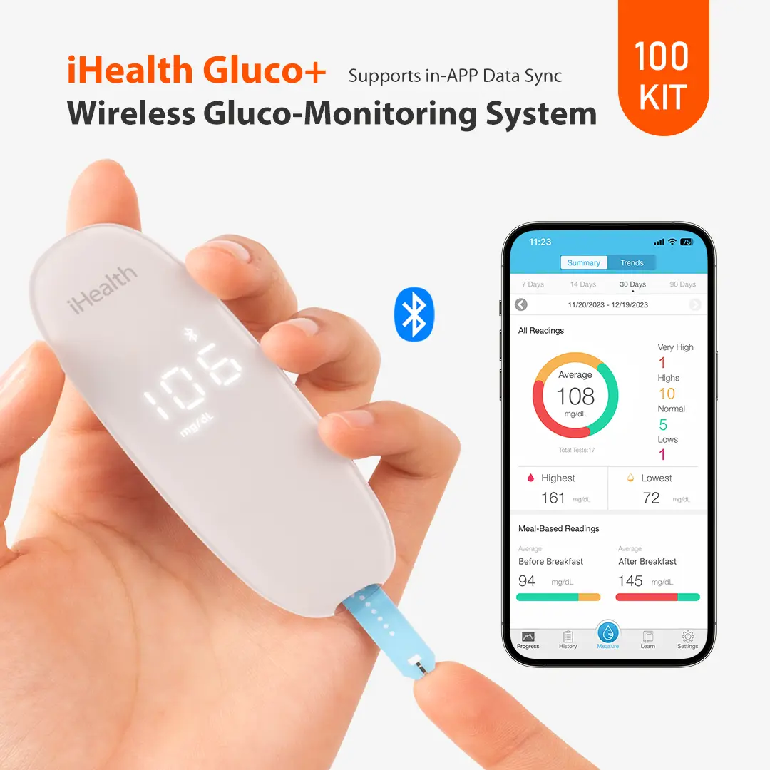 iHealth Blood Sugar Monitor Portable Glucose Meter HSA or FSA Eligible, Free App Finger Glucose Test Diabetes Accessories Strips Lancets Lancing Device Healthcare Kit