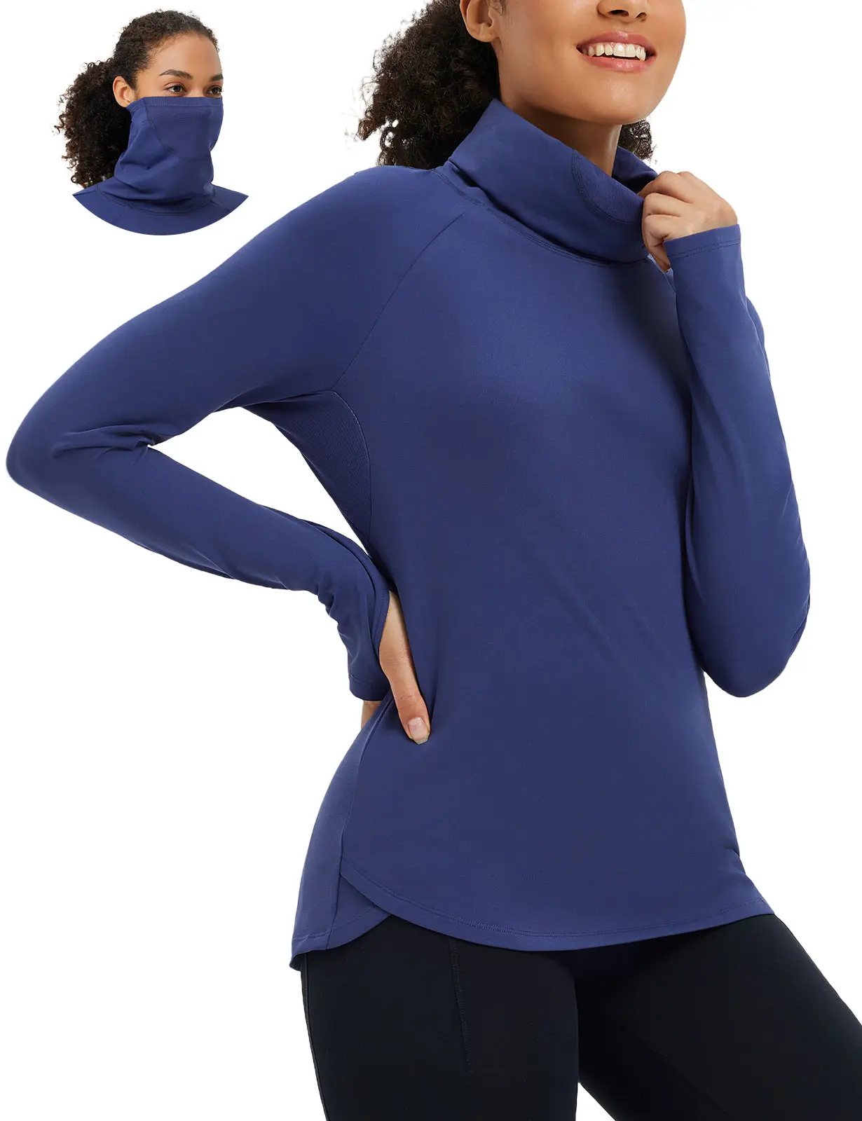 baleaf Women's Thermal Base Layer, Ultra-Thermal Fleece Lined Long Sleeve Turtleneck Top with Warm Face Mask and Thumbholes for Skiing & Biking