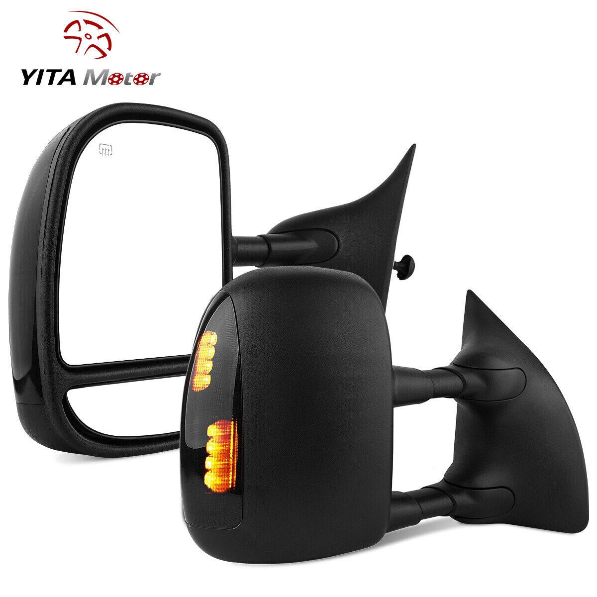 YITAMOTOR Tow Mirrors Compatible with 1999-2007 Ford F250 F350 F450 F550 Super Duty, 2001-2005 Ford Excursion Power Heated LED Signal Light Pair