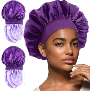 Double Layer Hair Bonnet for Sleeping, Adjustable Sleep Bonnet with Elastic Band, Silk Satin Bonnets for Women Men Curly Hair Braids  Buy 1 get 1 free