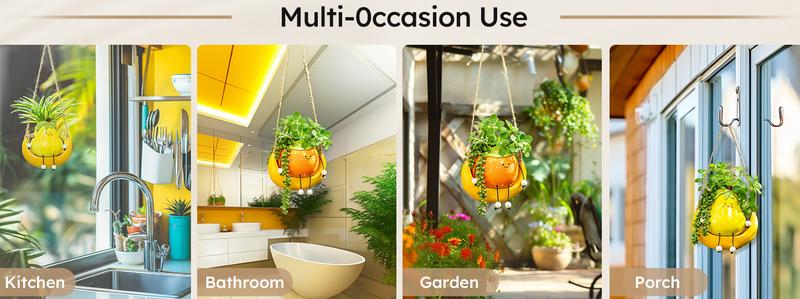 Mushroom Smiley Face Hanging Planter Pot with Drainage, Gardening Plant Gifts for Women Mother Plant Lovers - 3.9inch Opening